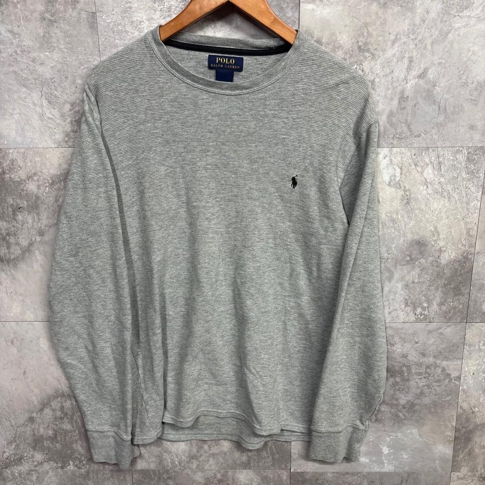 Polo Ralph Lauren Mens XL Gray Waffle Knit Thermal Long Sleeve Crewneck Shirt